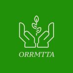 Two white outlined hands holding a growing plant with the text "ORRMTTA" below, on a solid green background.